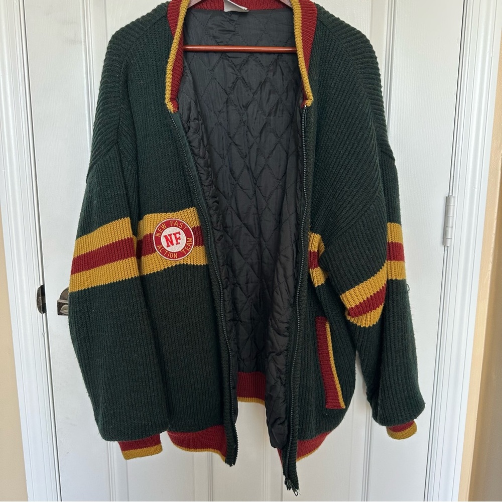 Vintage New Fast Retro Athletic Varsity Knit Bomber Jacket Lined XL Gryffindoor - Picture 7 of 11